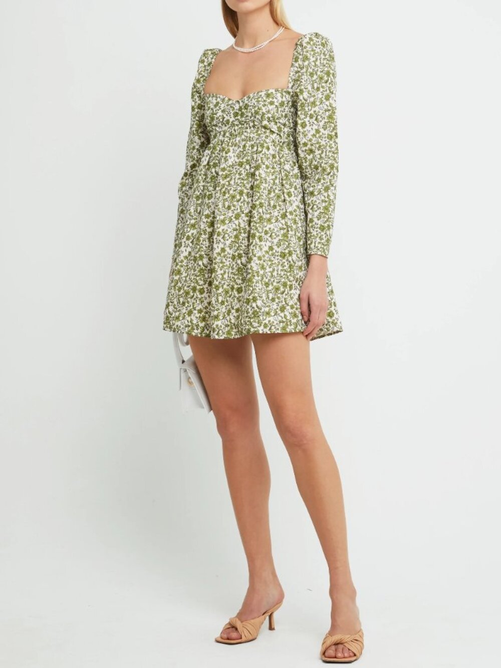 NWT Few Moda Kourt Monroe Dress Grn Floral Puff Sleeve Mini Size 10 Reformation